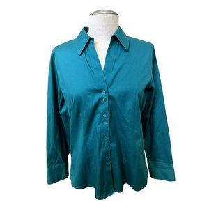 Chico's Women's No Iron Shirt Long Sleeve Blue Collared Size 1/8/Small